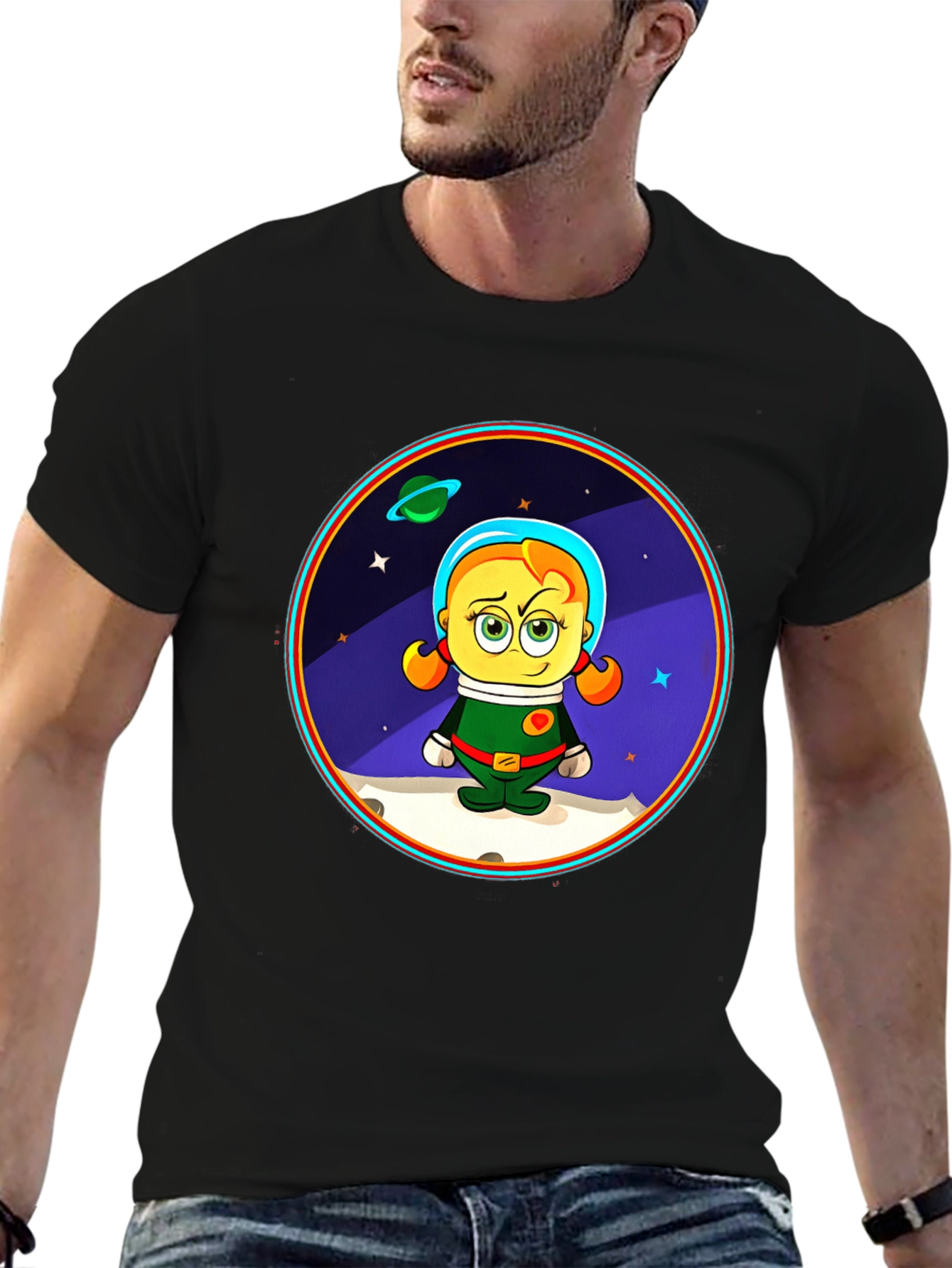 Astronaut Girl Cartoon Graphic T-Shirt
