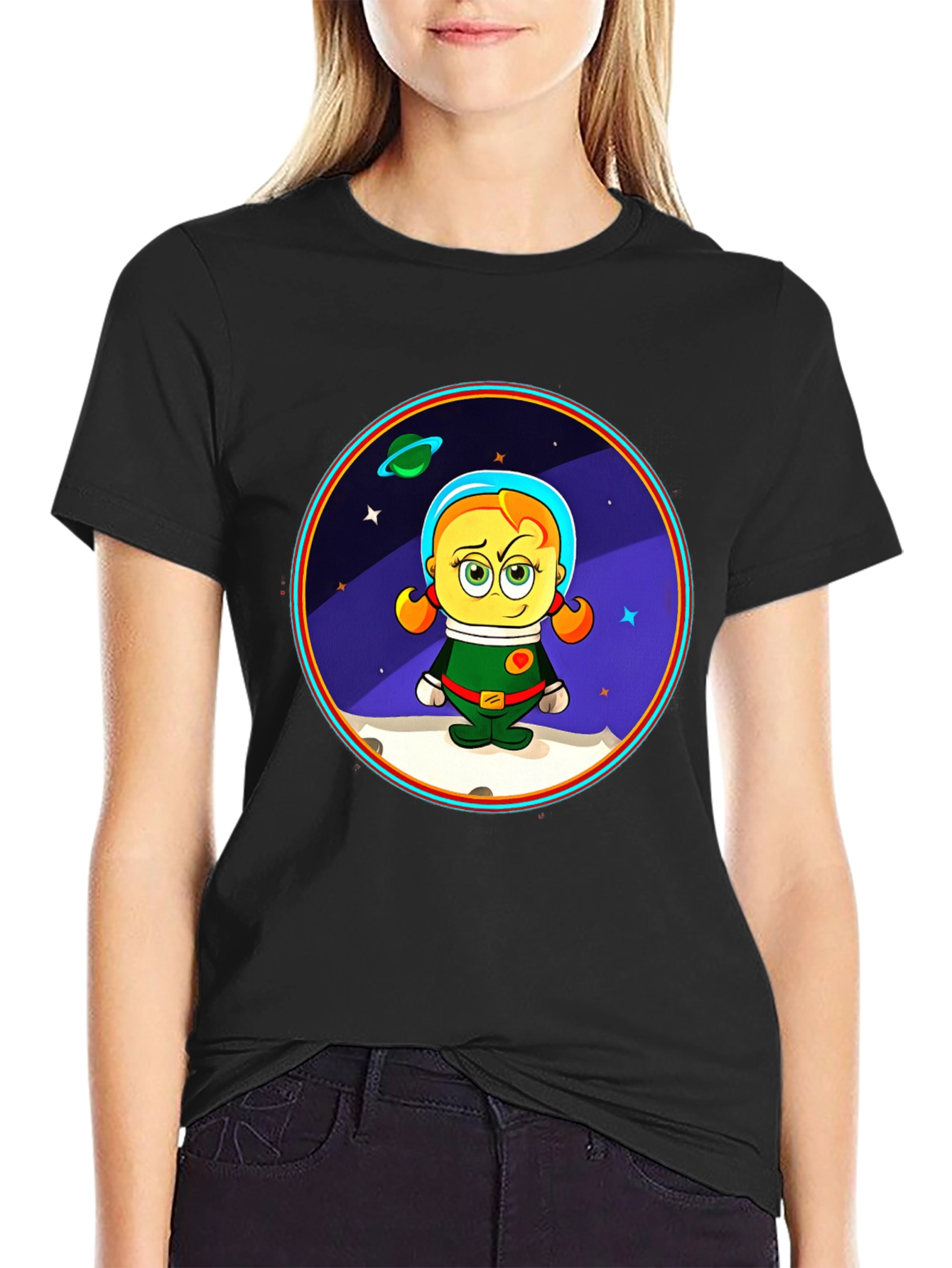 Astronaut Girl Cartoon Graphic T-Shirt