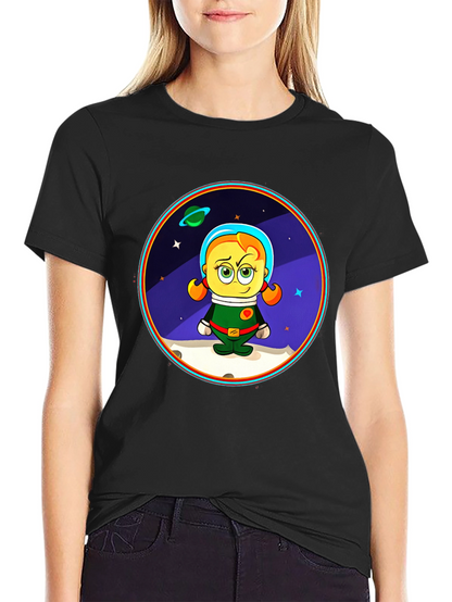 Astronaut Girl Cartoon Graphic T-Shirt