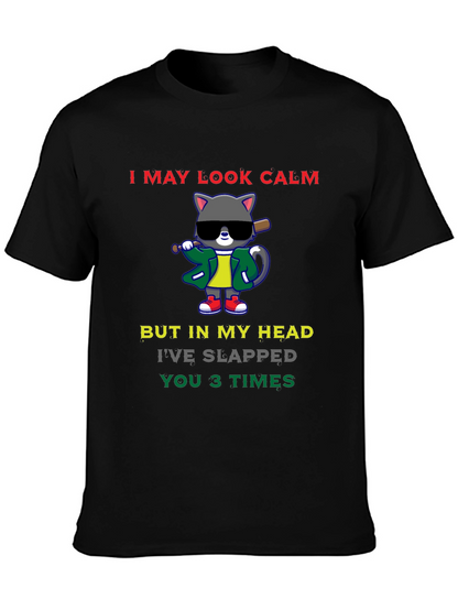 Calm Cat Slapped You 3 Times Black T-Shirt