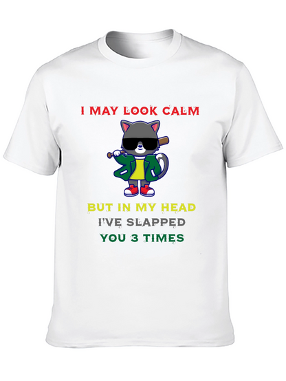 Calm Cat Slapped You 3 Times Black T-Shirt