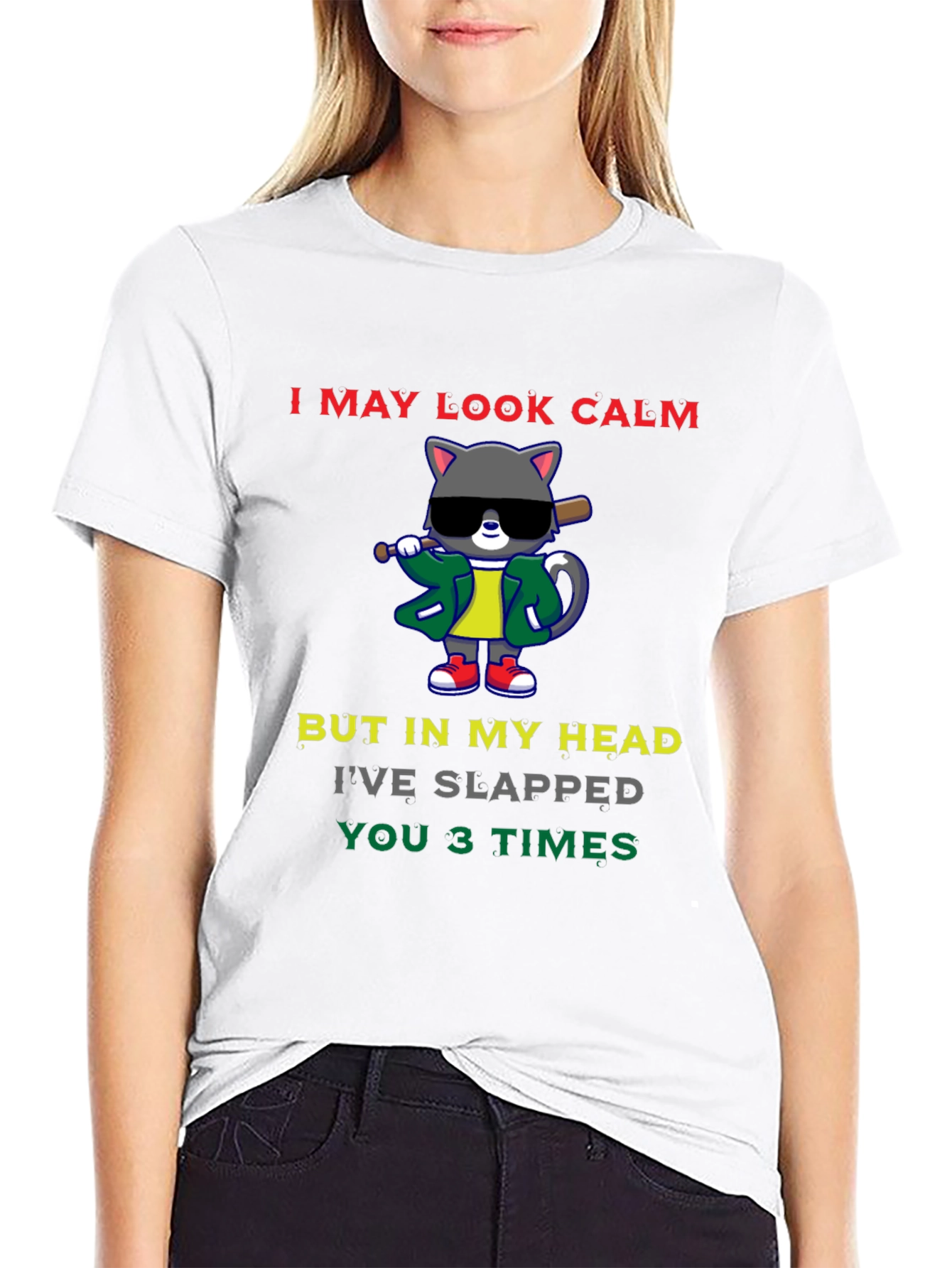 Calm Cat Slapped You 3 Times Black T-Shirt