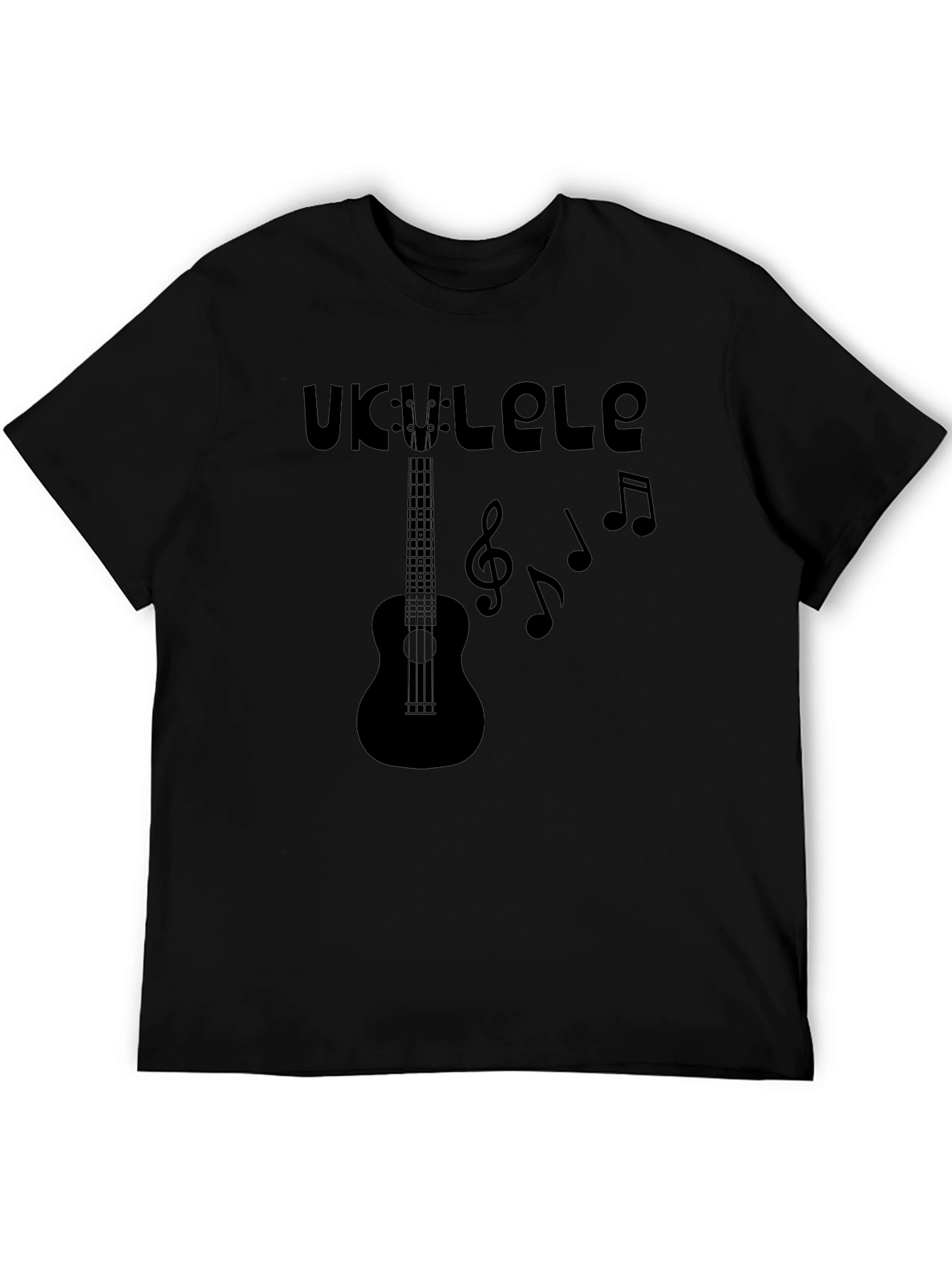 Ukulele Music Graphic Tee - Black Cotton T-Shirt