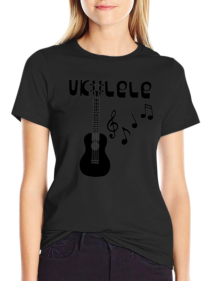 Ukulele Music Graphic Tee - Black Cotton T-Shirt