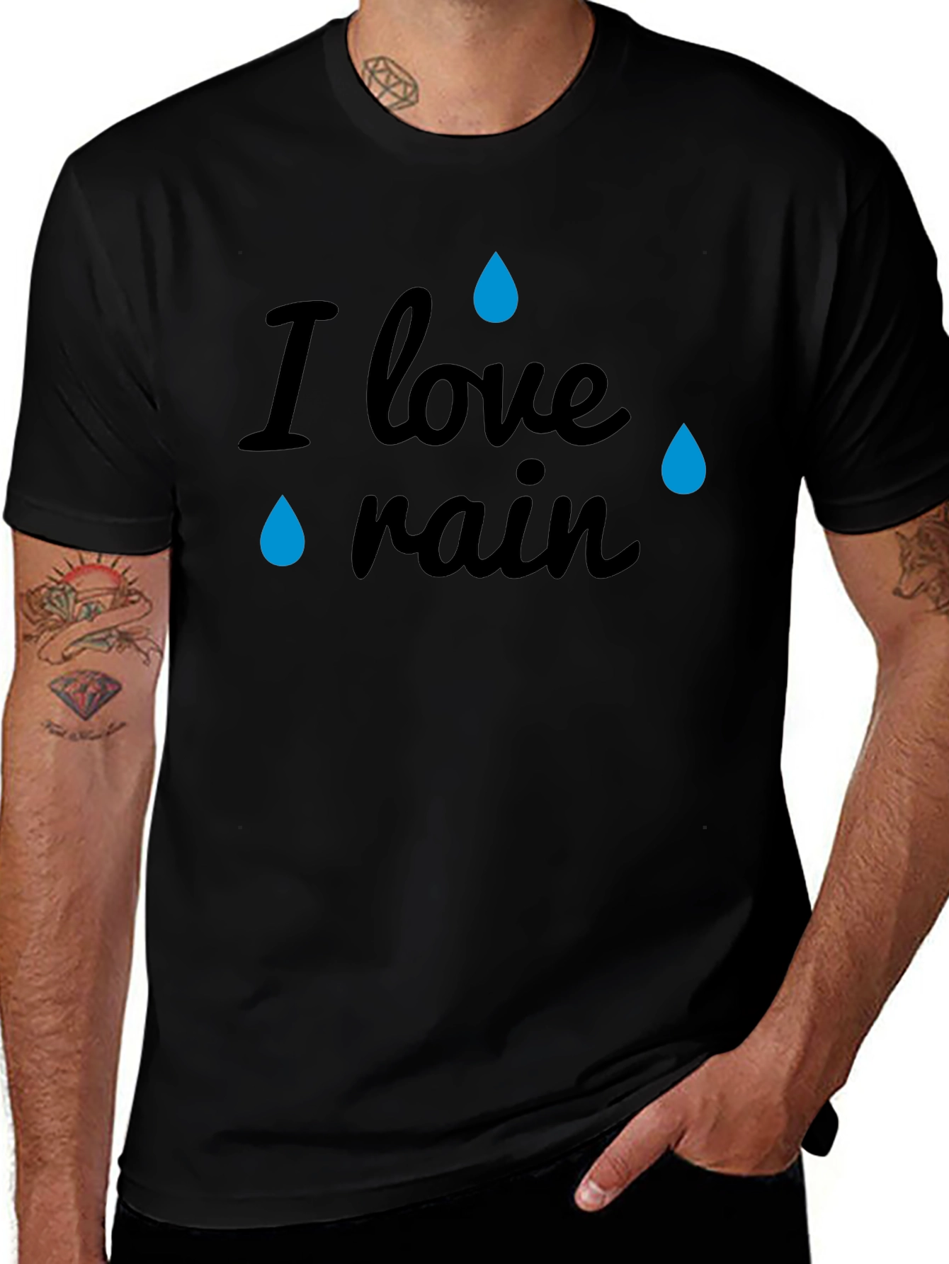 I Love Rain Black Graphic T-Shirt