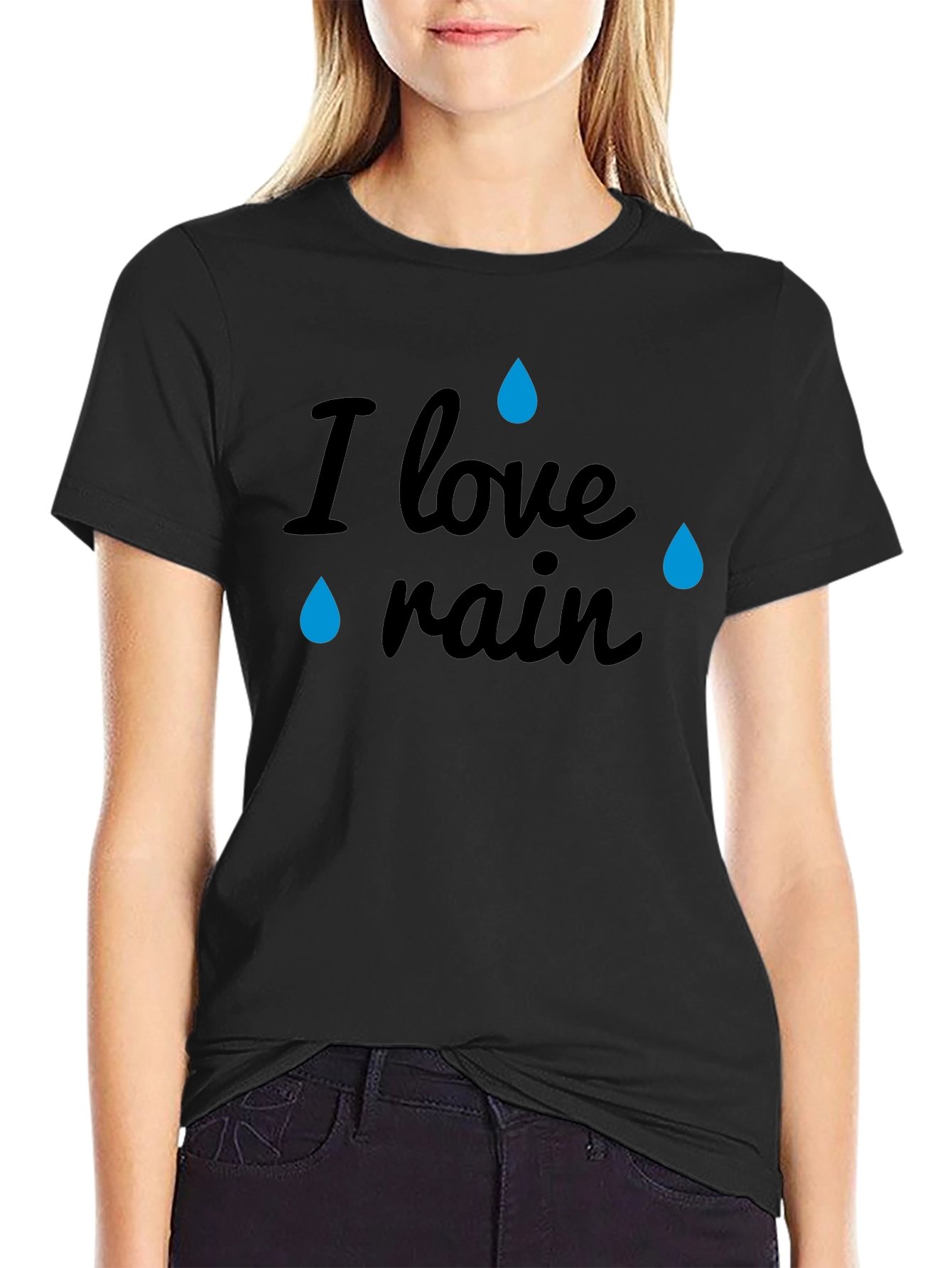 I Love Rain Black Graphic T-Shirt