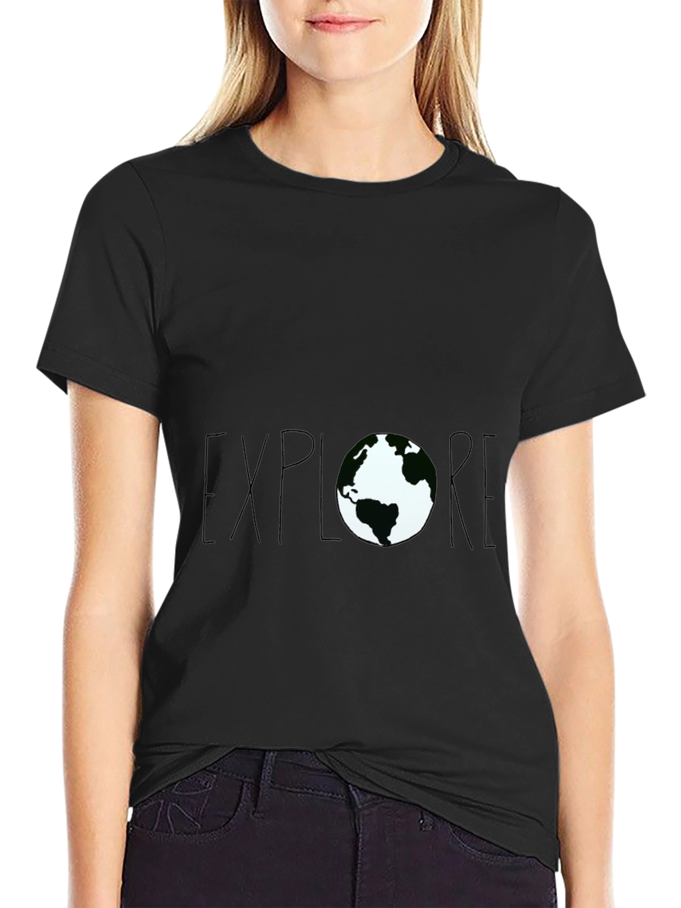 Explore Earth Graphic Tee - Black Cotton T-Shirt