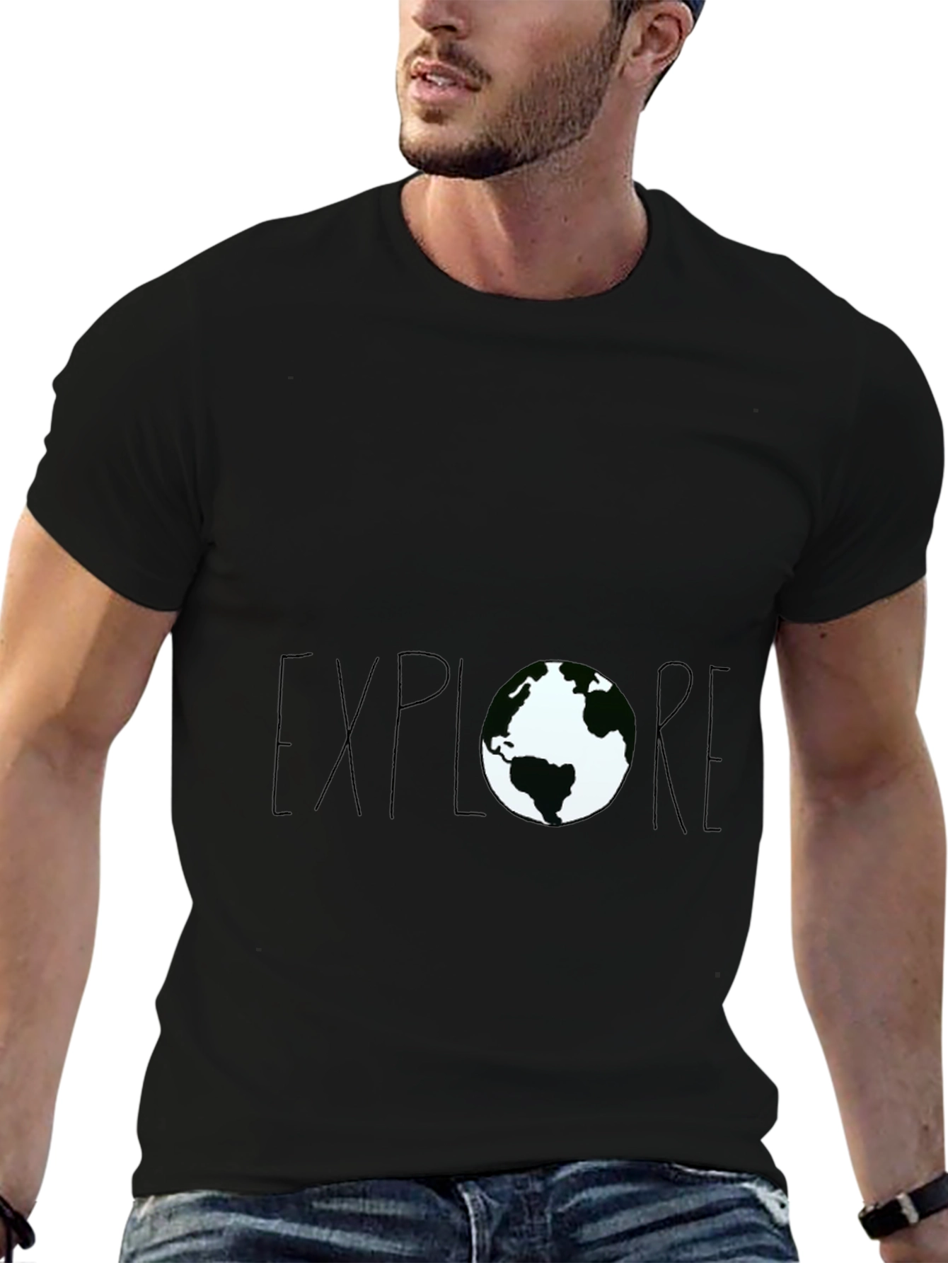 Explore Earth Graphic Tee - Black Cotton T-Shirt