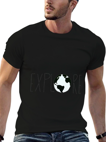 Explore Earth Graphic Tee - Black Cotton T-Shirt