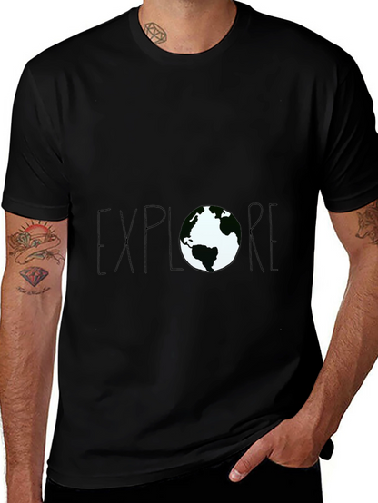 Explore Earth Graphic Tee - Black Cotton T-Shirt
