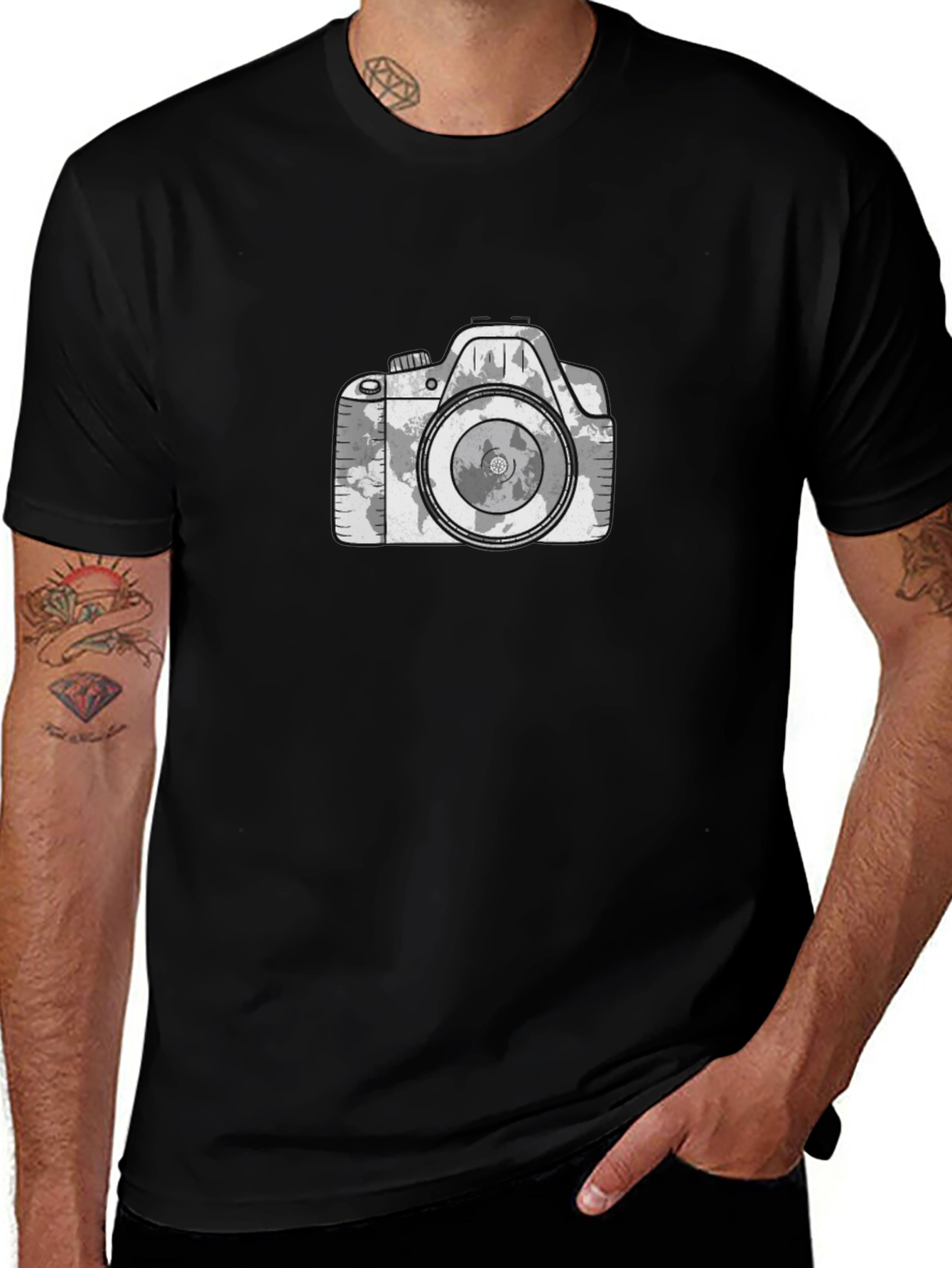 World Map Camera Graphic Tee