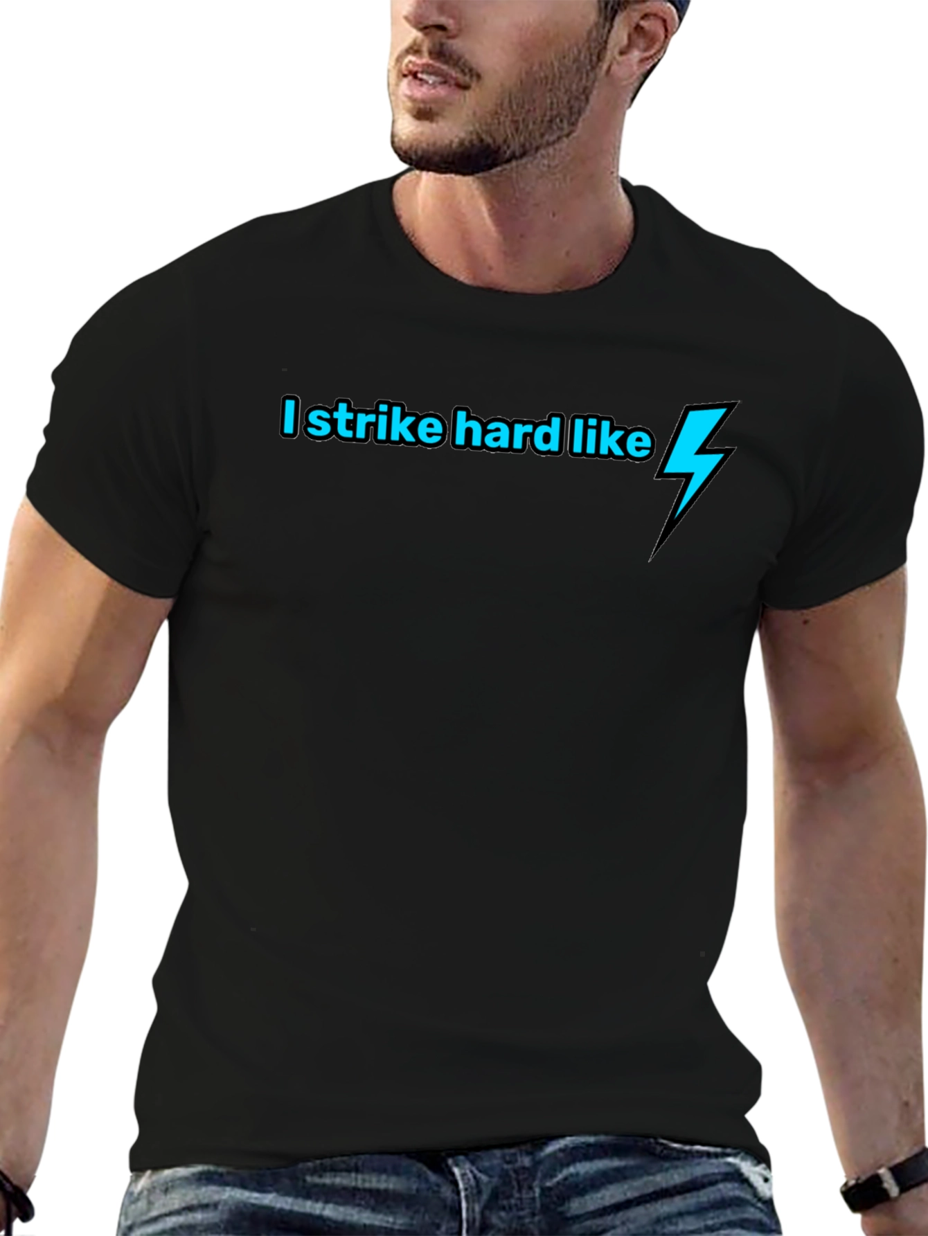 I Strike Hard Like Lightning Bolt Black T-Shirt