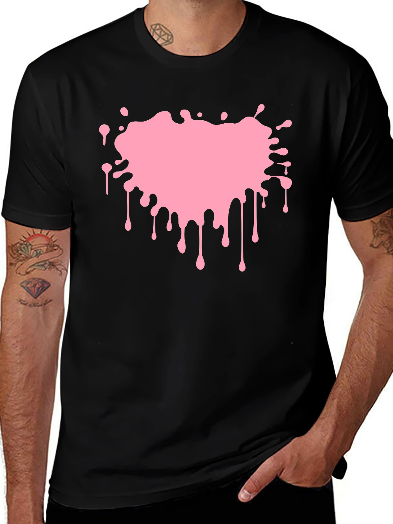Pink Paint Splatter Graphic Black T-Shirt