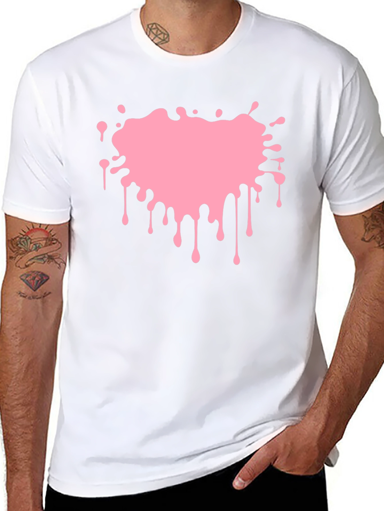 Pink Paint Splatter Graphic Black T-Shirt
