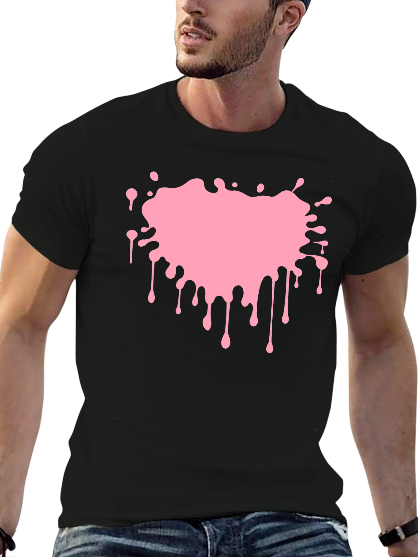 Pink Paint Splatter Graphic Black T-Shirt