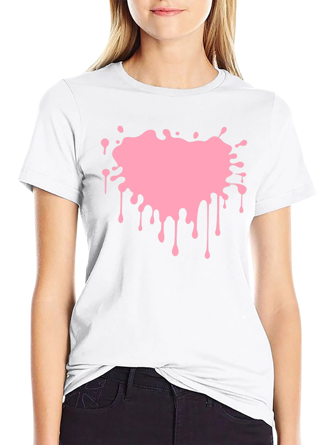 Pink Paint Splatter Graphic Black T-Shirt