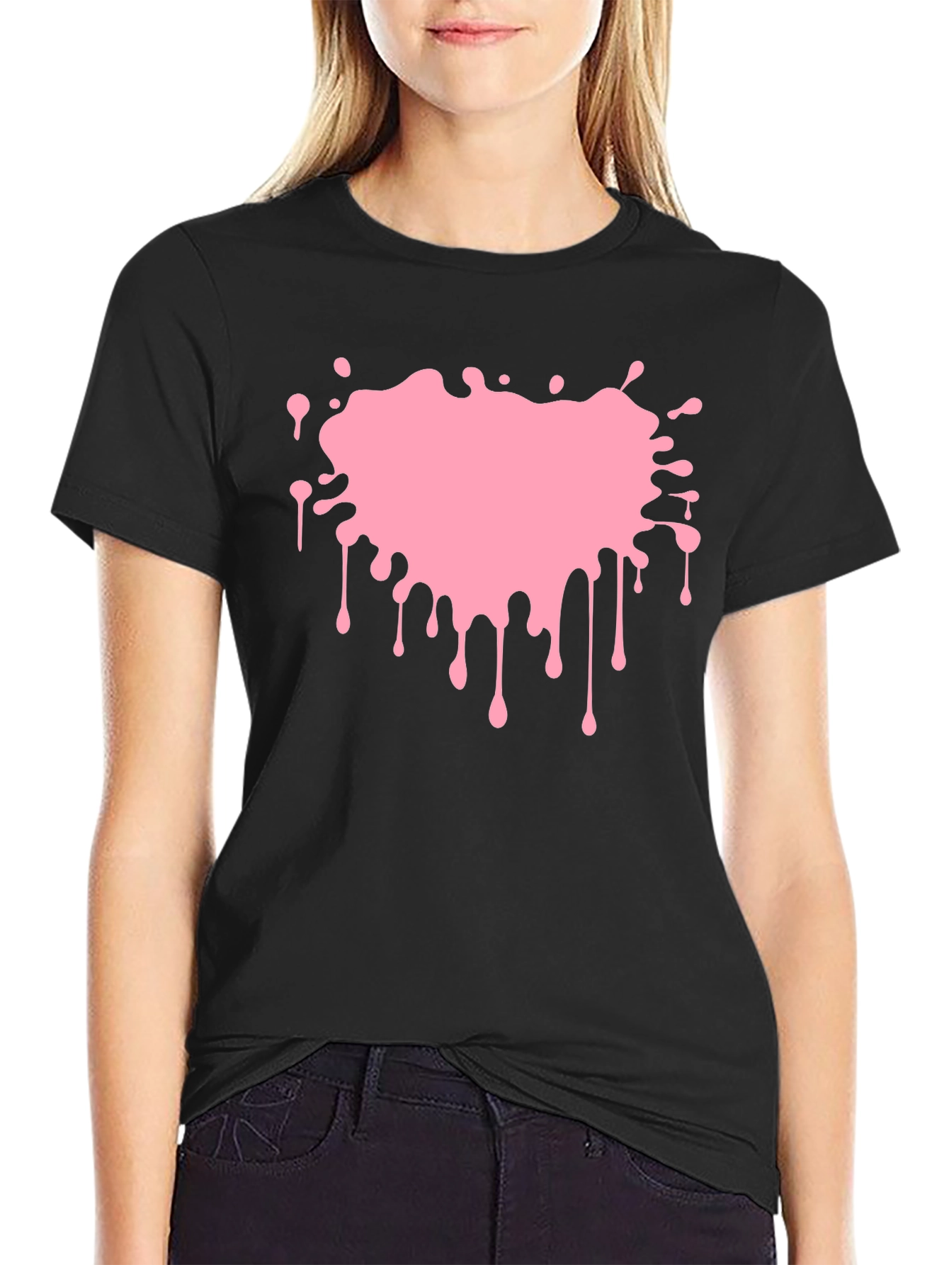 Pink Paint Splatter Graphic Black T-Shirt