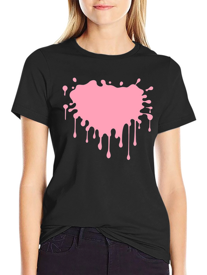Pink Paint Splatter Graphic Black T-Shirt
