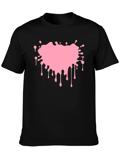 Pink Paint Splatter Graphic Black T-Shirt
