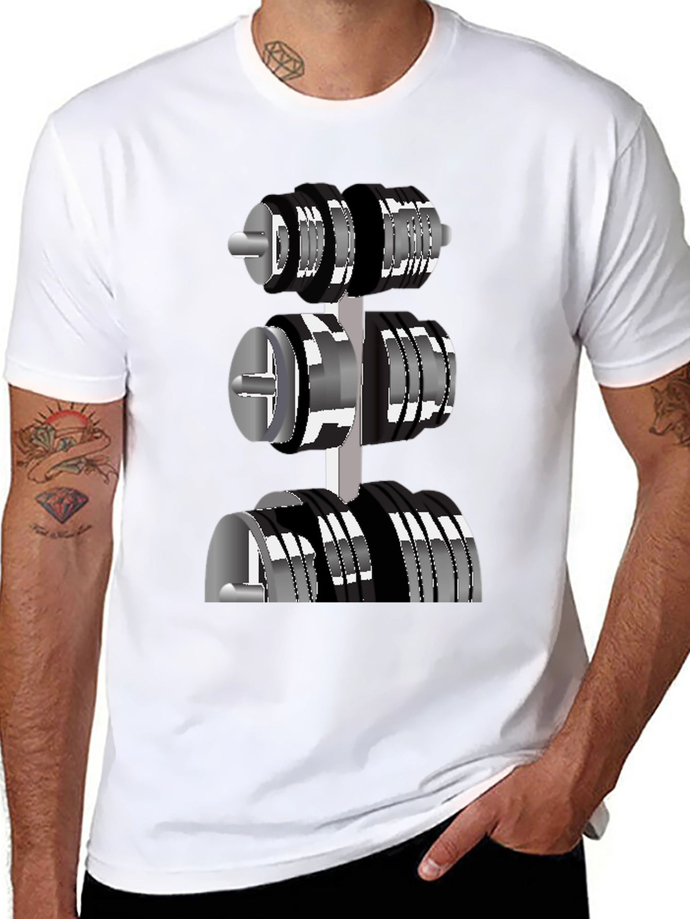 Mens Black T-Shirt with Dumbbell Rack Graphic
