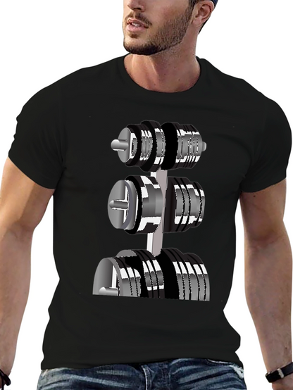 Mens Black T-Shirt with Dumbbell Rack Graphic