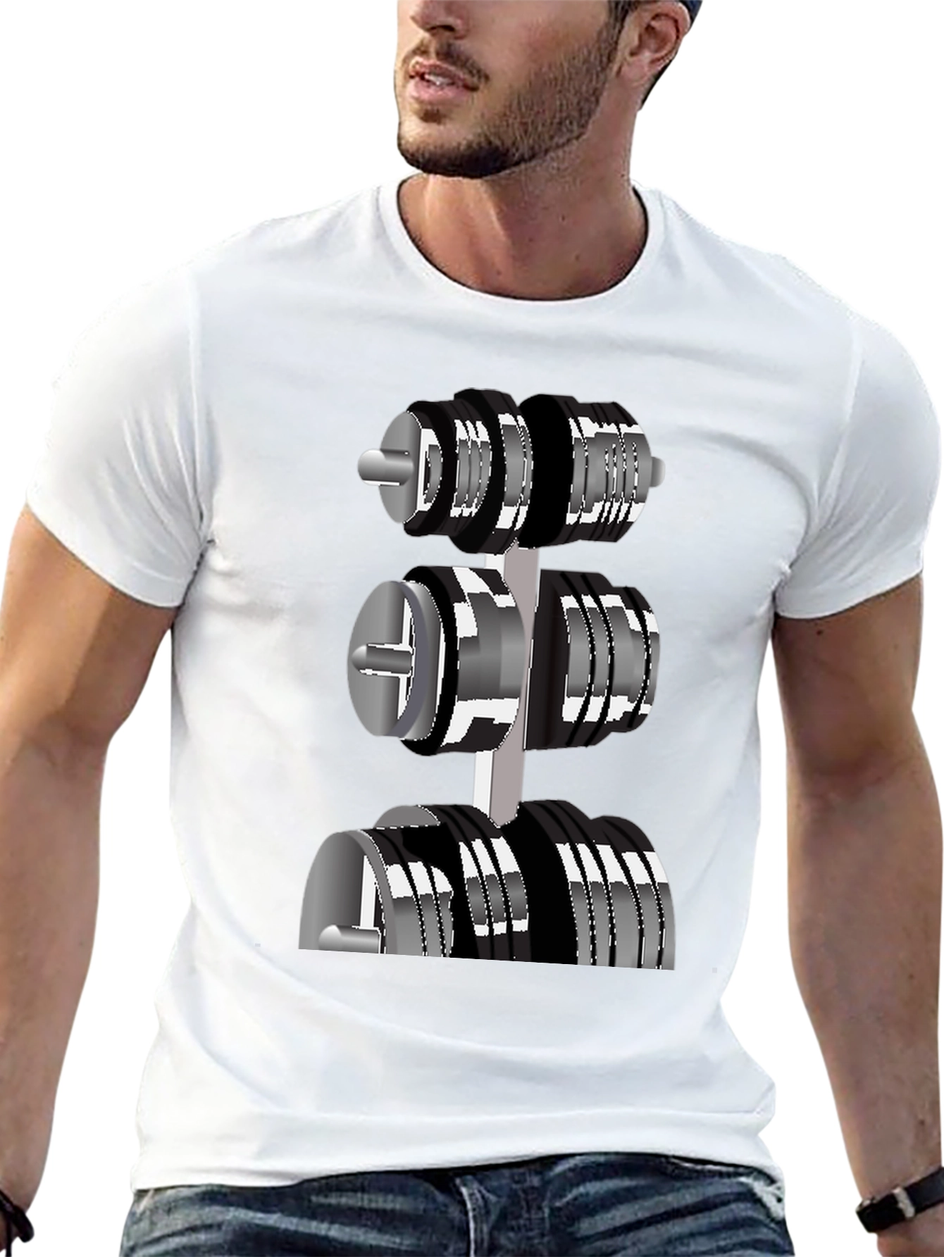 Mens Black T-Shirt with Dumbbell Rack Graphic