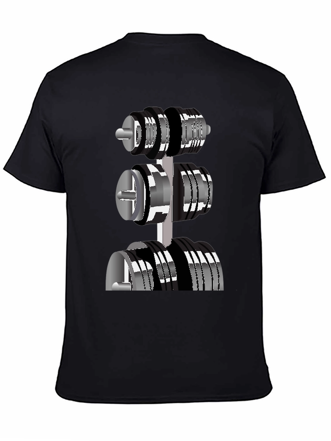 Mens Black T-Shirt with Dumbbell Rack Graphic