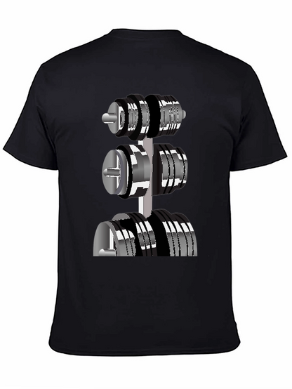 Mens Black T-Shirt with Dumbbell Rack Graphic