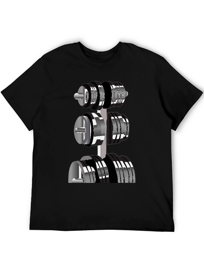 Mens Black T-Shirt with Dumbbell Rack Graphic