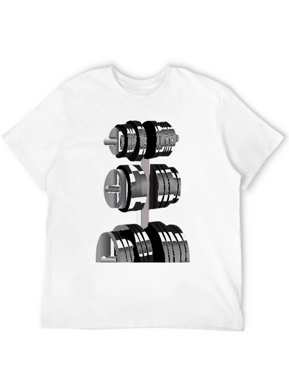 Mens Black T-Shirt with Dumbbell Rack Graphic