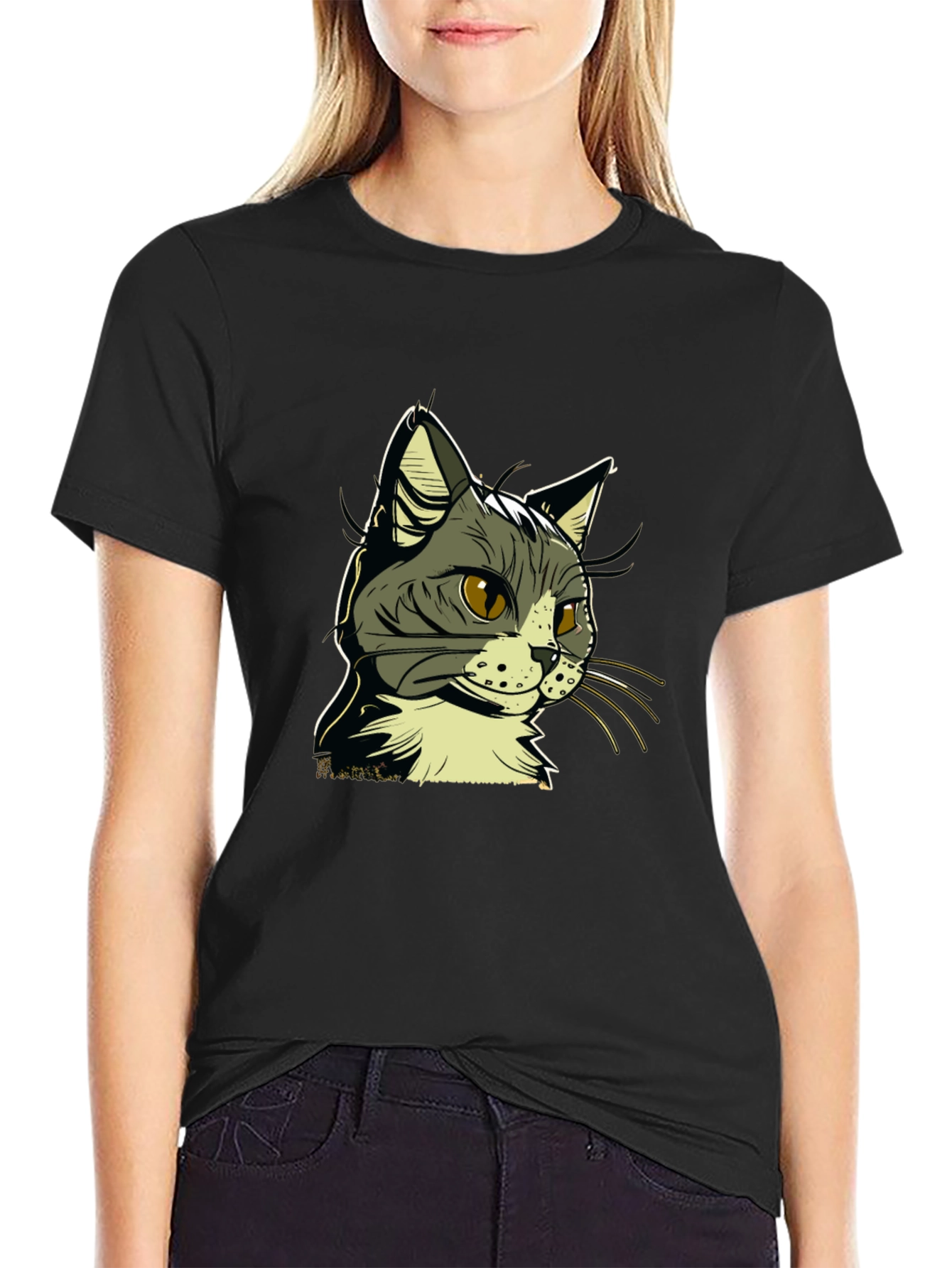 Cool Cat Graphic Tee - Black Cotton Shirt