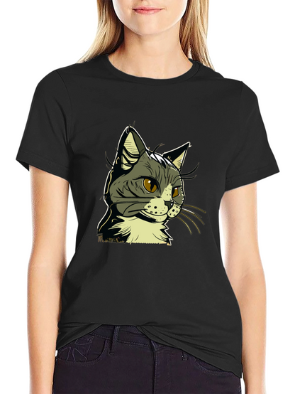Cool Cat Graphic Tee - Black Cotton Shirt