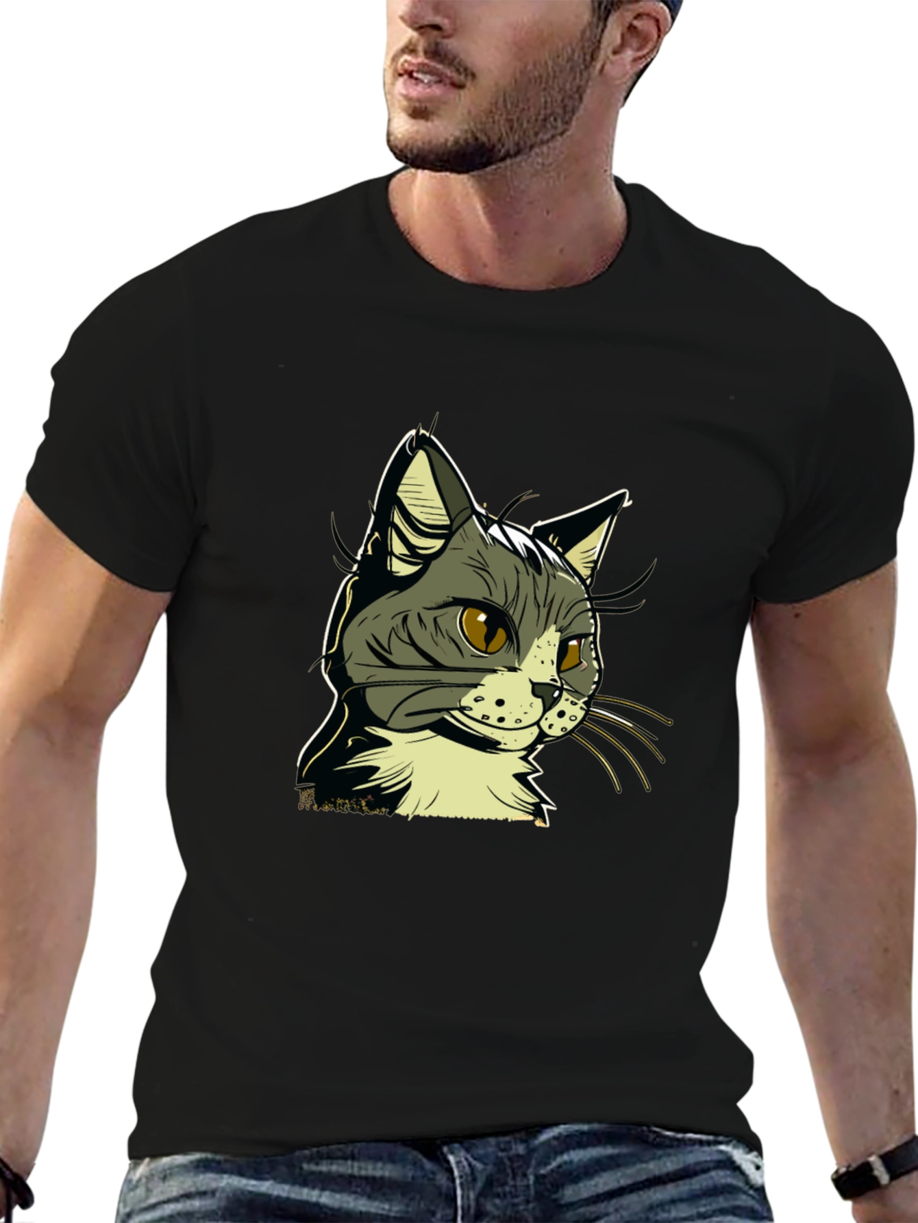 Cool Cat Graphic Tee - Black Cotton Shirt