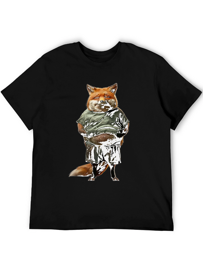 Funny Fox Graphic Tee - Black Cotton T-Shirt