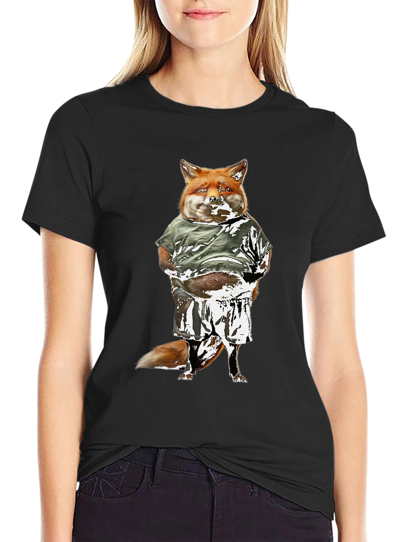 Funny Fox Graphic Tee - Black Cotton T-Shirt