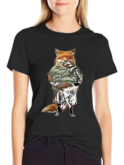 Funny Fox Graphic Tee - Black Cotton T-Shirt