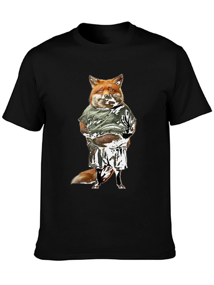 Funny Fox Graphic Tee - Black Cotton T-Shirt