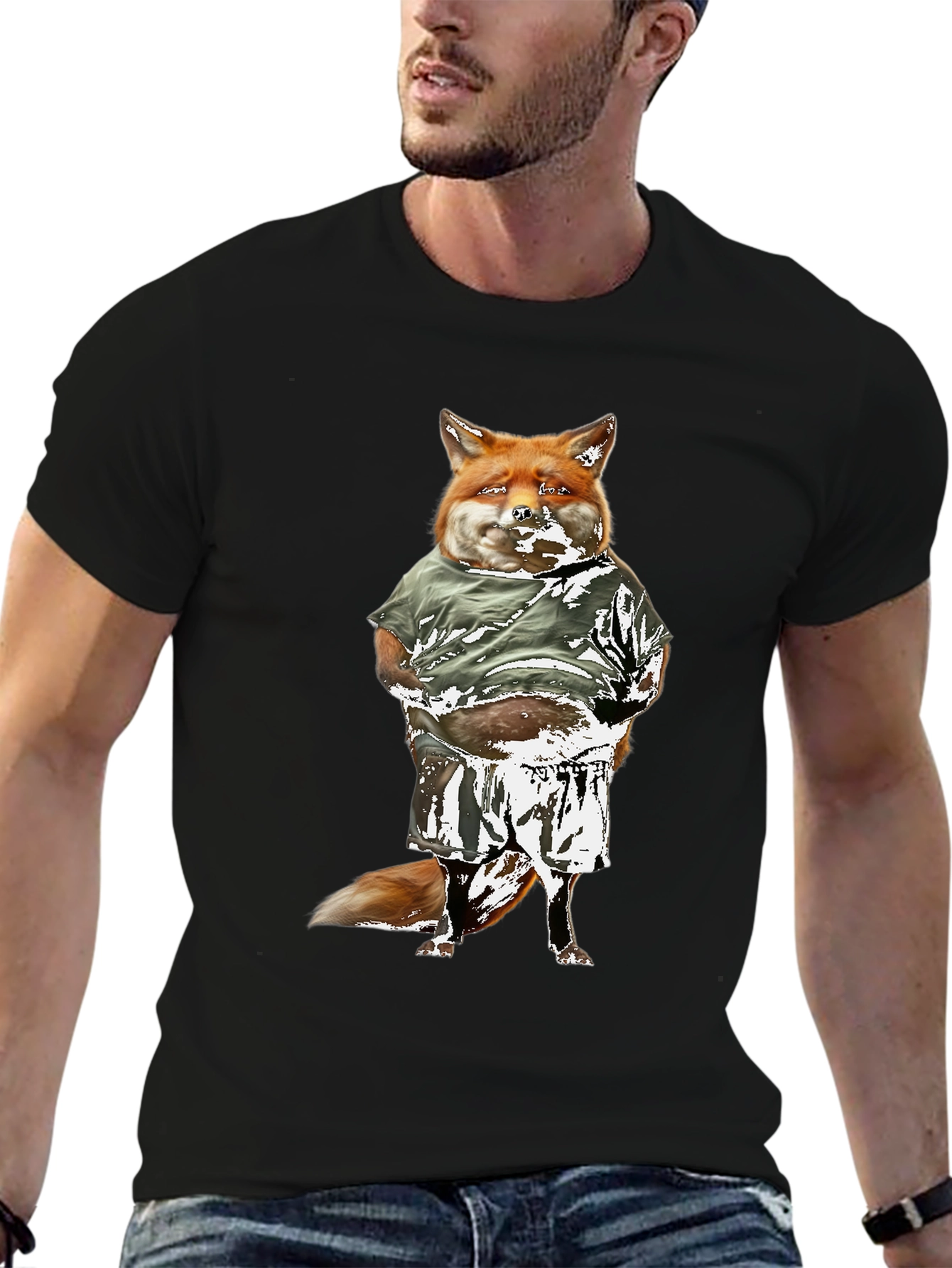 Funny Fox Graphic Tee - Black Cotton T-Shirt