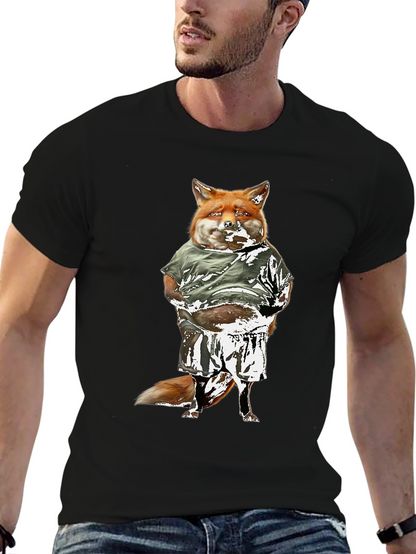 Funny Fox Graphic Tee - Black Cotton T-Shirt