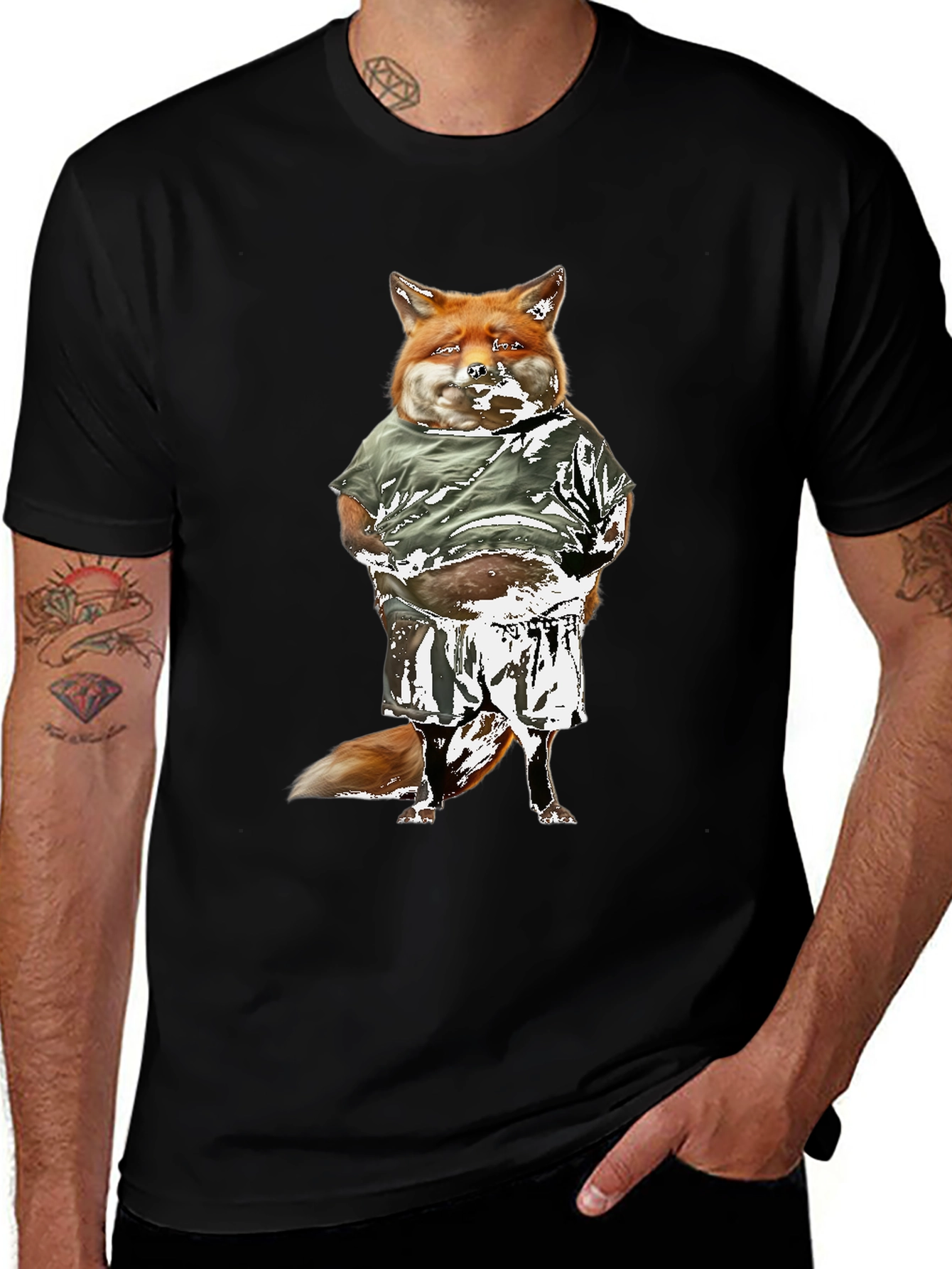 Funny Fox Graphic Tee - Black Cotton T-Shirt