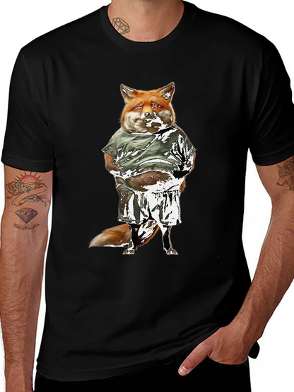 Funny Fox Graphic Tee - Black Cotton T-Shirt