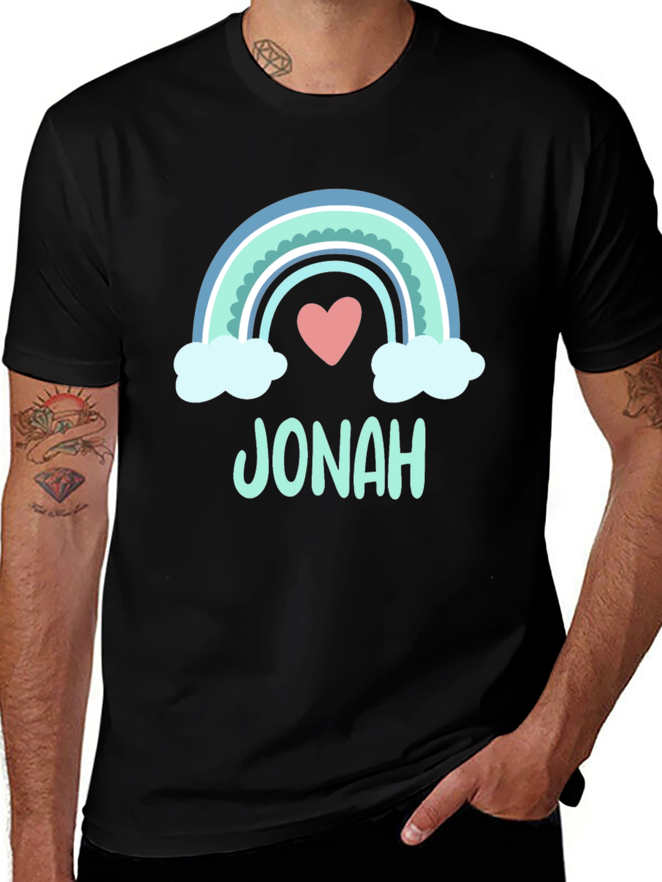 Personalized Jonah Rainbow Heart T-Shirt