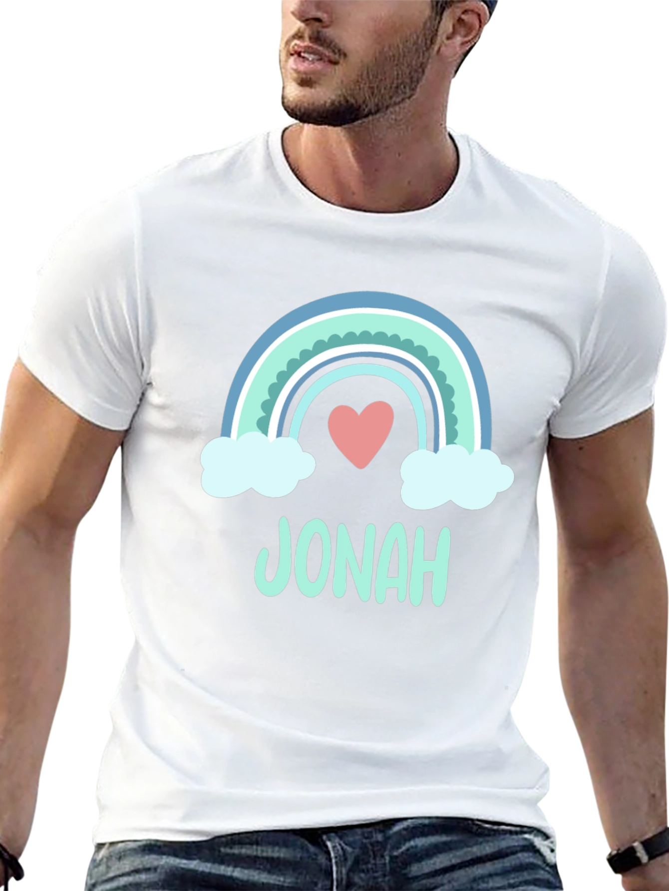 Personalized Jonah Rainbow Heart T-Shirt
