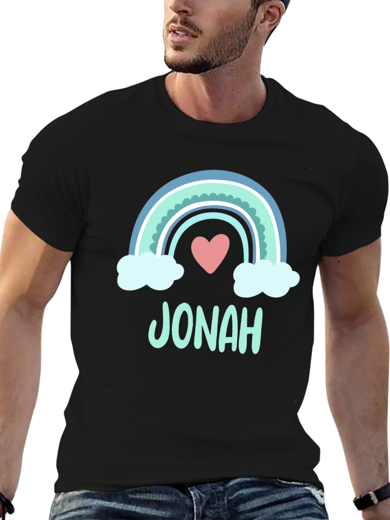 Personalized Jonah Rainbow Heart T-Shirt