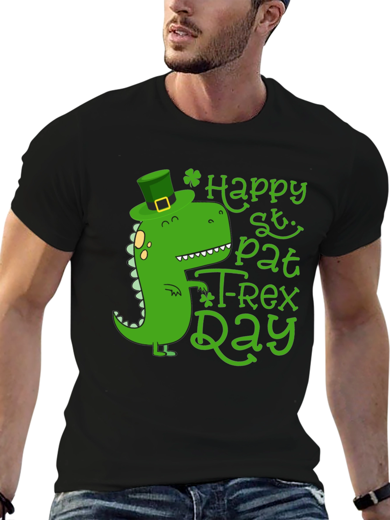 Happy St. Pat-T Rex Day Black T-Shirt