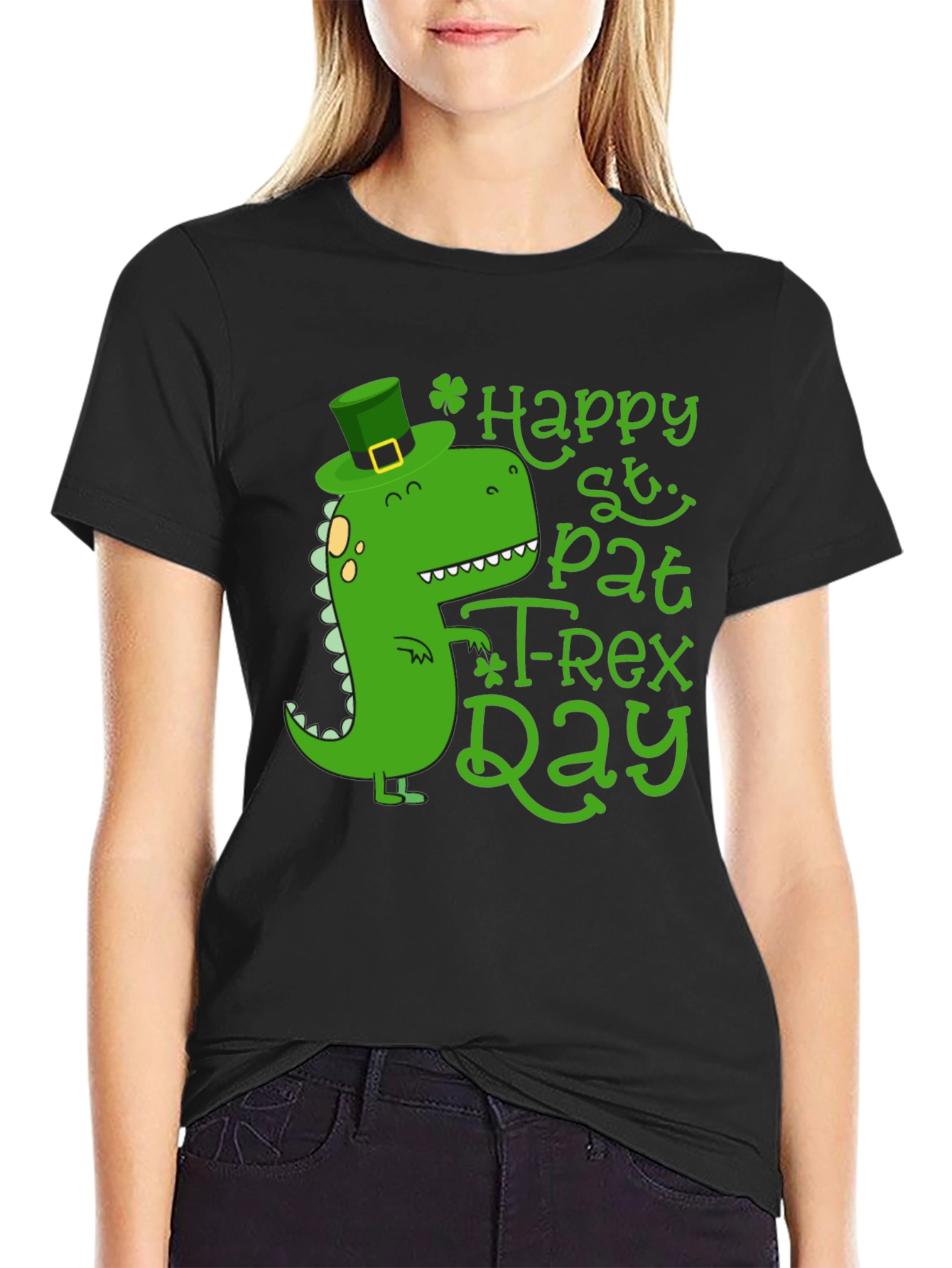 Happy St. Pat-T Rex Day Black T-Shirt