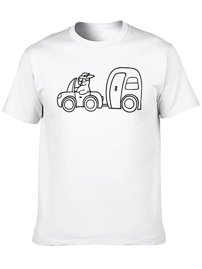 Cartoon Car & Camper Graphic T-Shirt