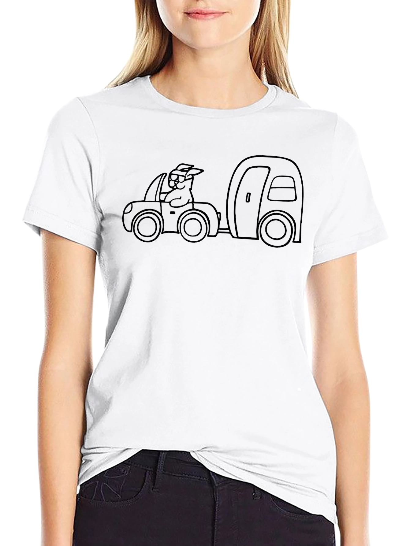 Cartoon Car & Camper Graphic T-Shirt