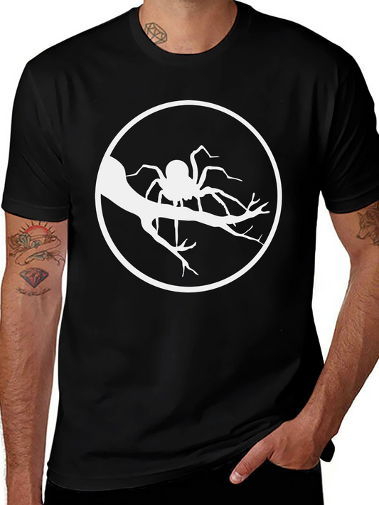 Spider on Branch Graphic Tee - Black Cotton T-Shirt