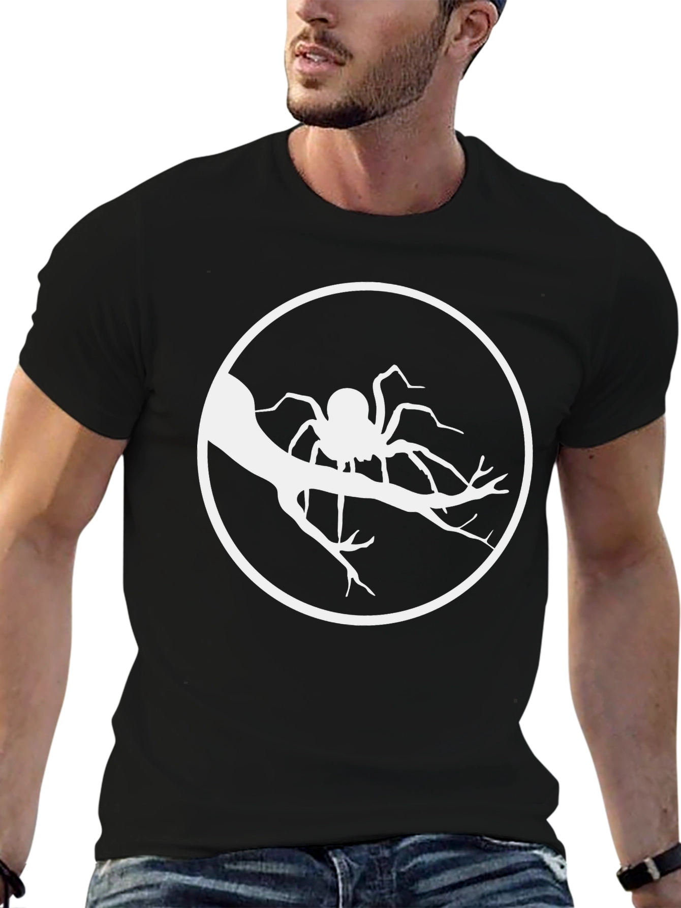 Spider on Branch Graphic Tee - Black Cotton T-Shirt